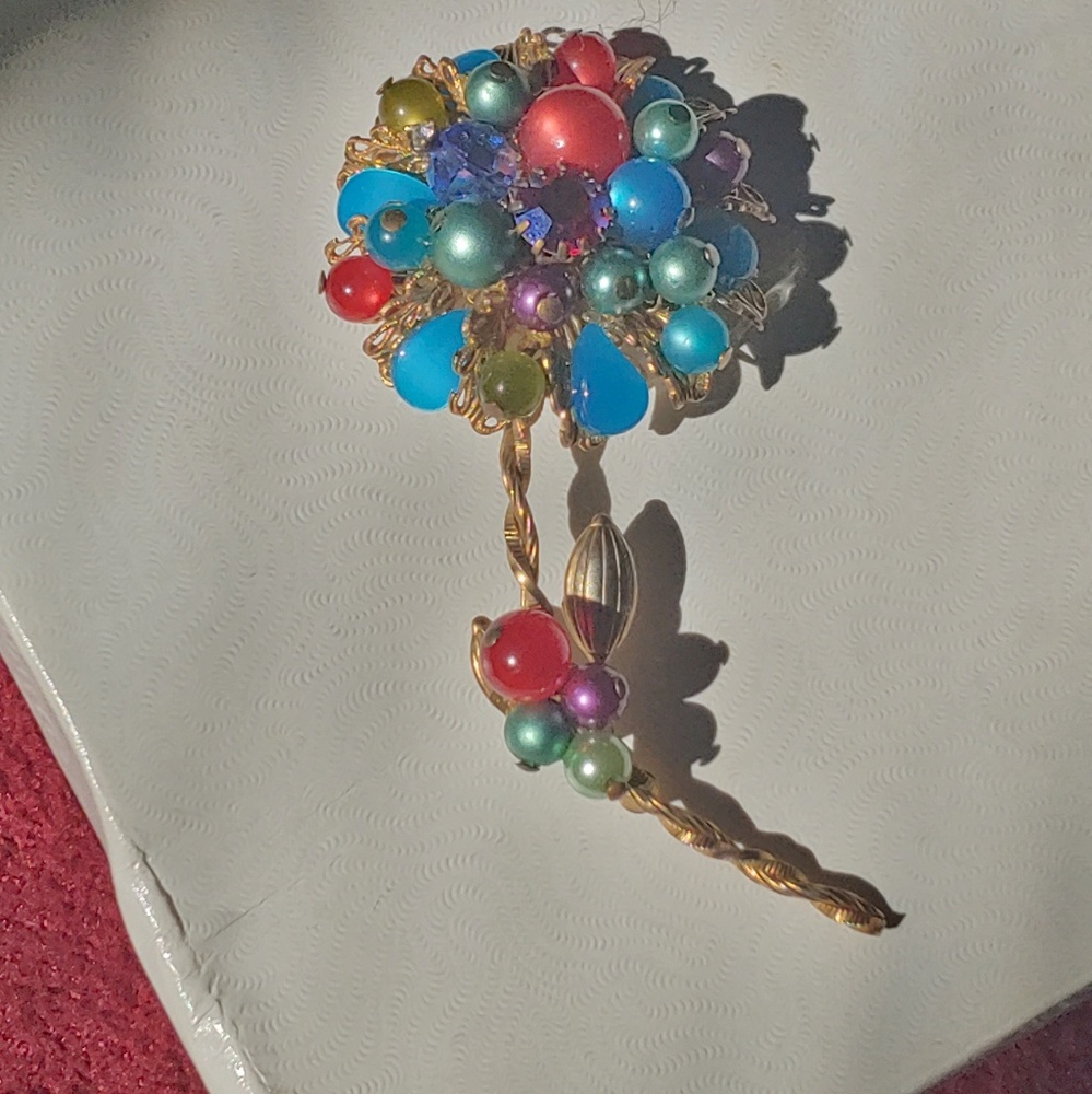 Vintage Miriam Haskell era brooch filigree flower - Picture 3 of 8